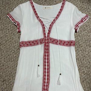 Impeccible Pig small white and red criss-cross lace-up dress with tassels